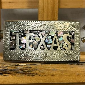 Handmade Silver mother of pearl inlay TEXAS belt buckle